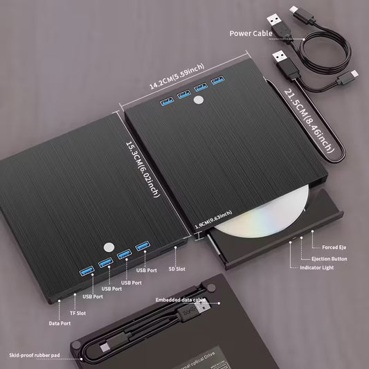 External Optical Drive, 8-in-1 USB 3.0 Ultra Slim Portable, USB3.0+Type-C External Mobile DVD Burner HD Player, Portable CD/VCD/DVD Player, Plug-in Expandable Burner, Burn, Read and Play on Laptops and PCs. Supports Windows/Linux, Suitable for MAC by Anti Spier