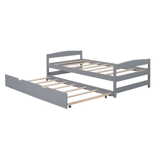 Twin Size Platform Bed With Twin Size Trundle, Gray by Anti Spier