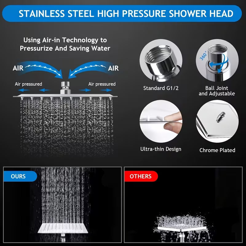 High-Pressure Shower Head with Handheld Spray - Combination Shower System, 9-Spray Settings (Rain & Handheld), Leak proof Shower heads with Flexible Hose & Bracket, Adjustable Height/Angle, Stainless Rainfall Shower head Suitable for Modern Bathrooms by Anti Spier