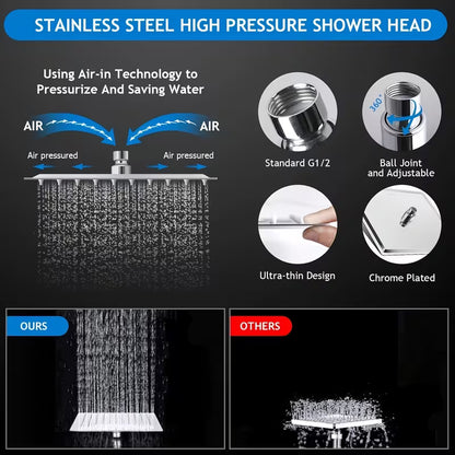 High-Pressure Shower Head with Handheld Spray - Combination Shower System, 9-Spray Settings (Rain & Handheld), Leak proof Shower heads with Flexible Hose & Bracket, Adjustable Height/Angle, Stainless Rainfall Shower head Suitable for Modern Bathrooms by Anti Spier