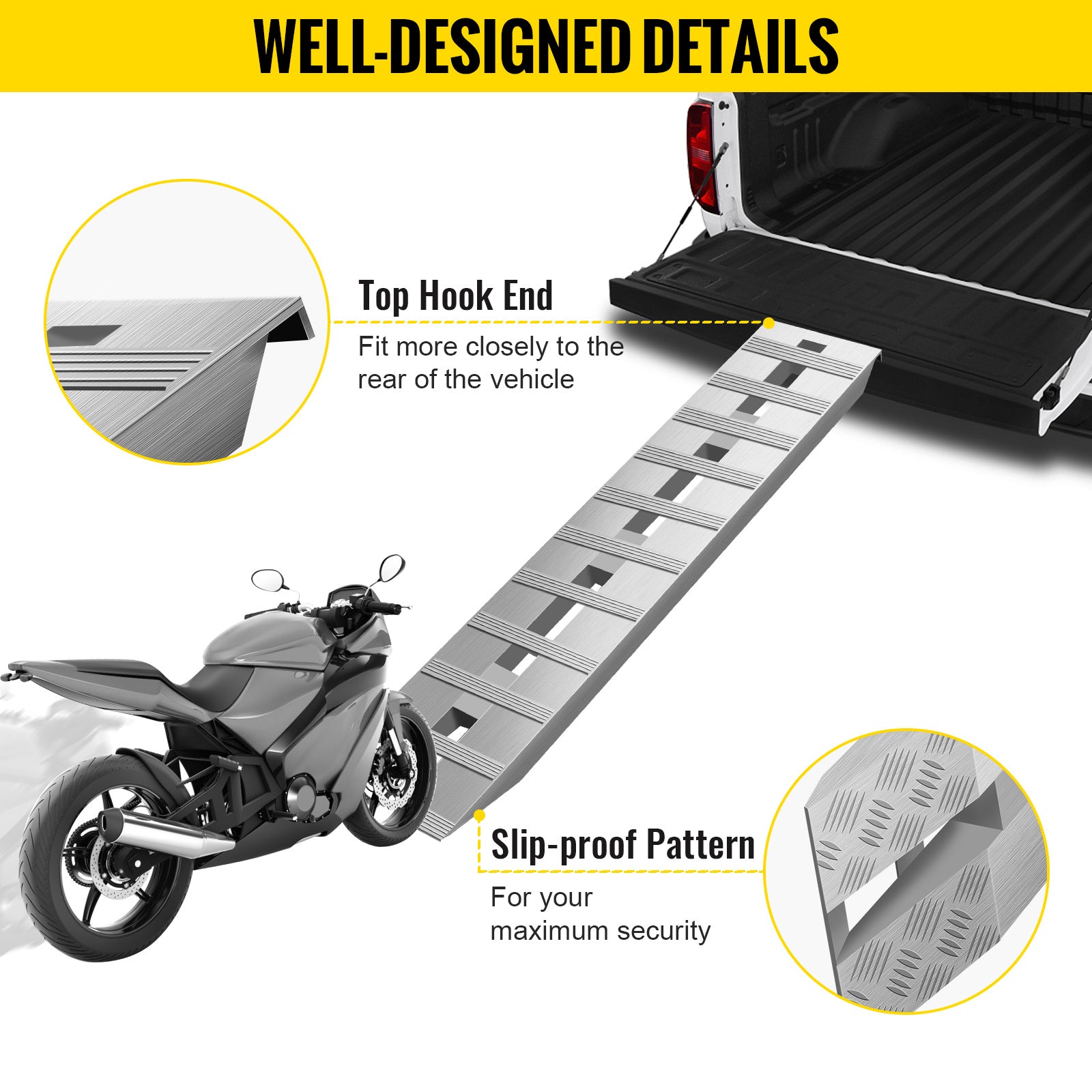 VEVOR 60'X 12 X 2.5inch Aluminum Trailer Ramps 6000LBS Total Beavertail Hook End 1 Pair 2 Ramps by Anti Spier