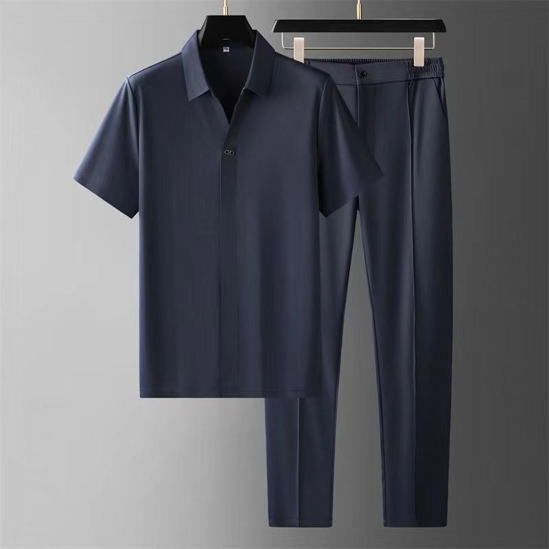 Ultra-thin high-end seamless laminated short-sleeved shirt for men's business and casual two-piece set by Hypersku