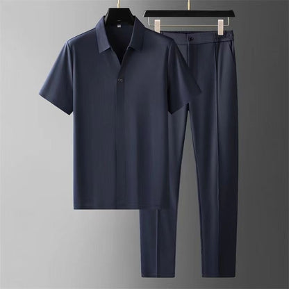 Ultra-thin high-end seamless laminated short-sleeved shirt for men's business and casual two-piece set by Hypersku