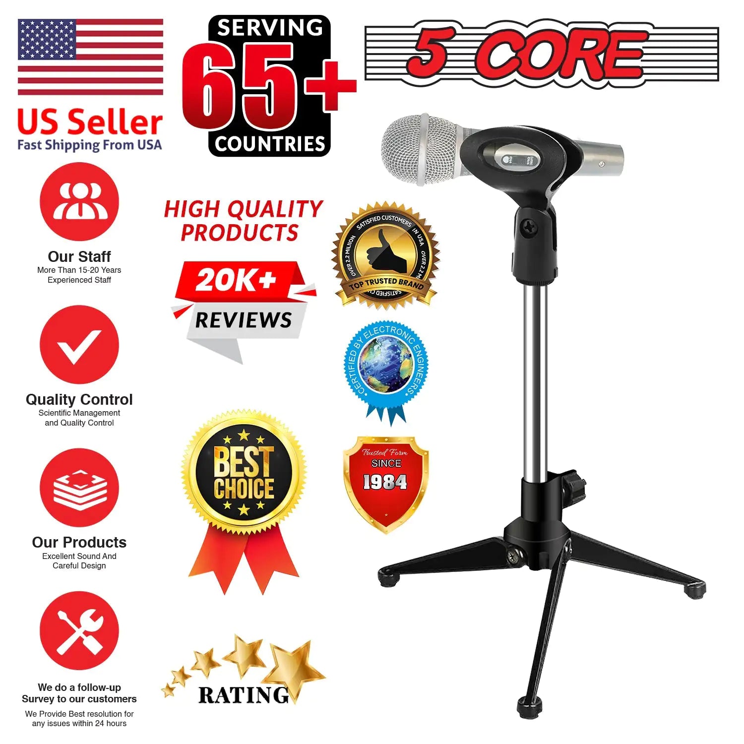 5Core Desktop Mic Stand Tripod Universal Desk Microphone Holder Table Top Stands by Anti Spier