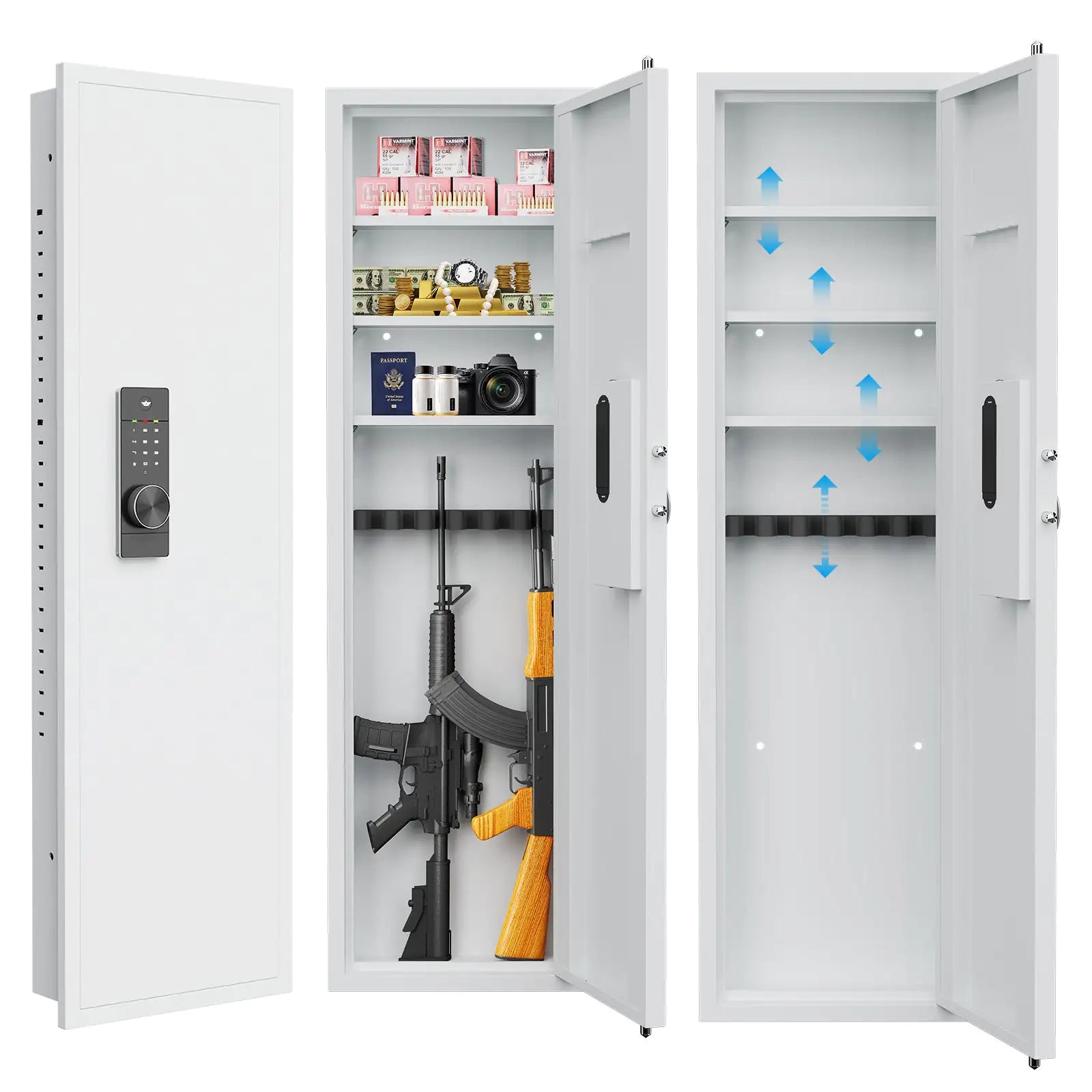 53Passwod Touch Panel In-Wall Safe,Hidden Wall Gun Safe For Rifles With Adjustable Shelves,Assembled Storage Multifunctional Wall Safe For Firearm And Valuables White-Digital by Anti Spier