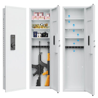 53Passwod Touch Panel In-Wall Safe,Hidden Wall Gun Safe For Rifles With Adjustable Shelves,Assembled Storage Multifunctional Wall Safe For Firearm And Valuables White-Digital by Anti Spier