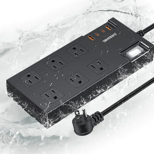 IPX6 Outdoor Power Strip Weatherproof Waterproof Surge Protector with 6 Wide Outlet with 4 USB Ports Fast Charging 6FT Long Outdoor Extension Cord FCC UL Listed Outdoor Power Strip Waterproof by Anti Spier