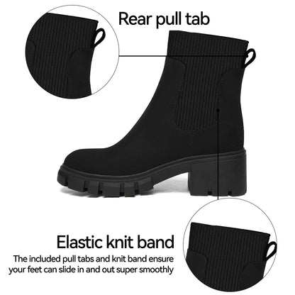 Athlefit Women's Chelsea Boots Fashion Slip on Platform Ankle Boots Lug Sole Chunky Booties 8 02black by Anti Spier
