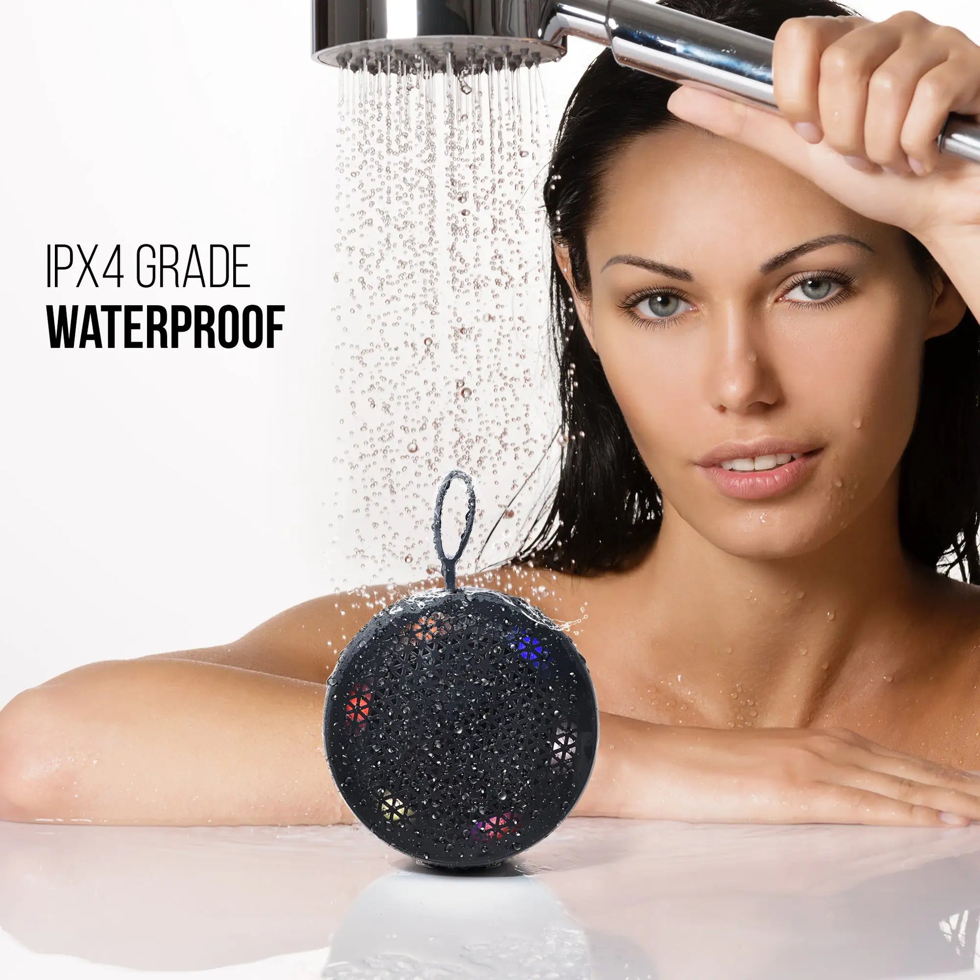 RISEBASS Water Resistant Bluetooth Shower Speaker, Handsfree Portable Speakerphone Control Buttons with LED Light, True Wireless Stereo for Bathroom, Kitchen, Hiking, Kayak, Beach, Gifts by Anti Spier
