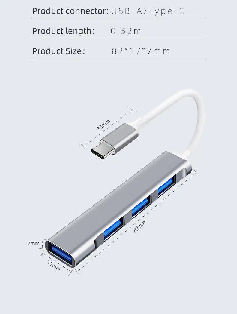 USB-C Type C to USB 3.0 4 Port Hub Splitter For PC Mac Phone MacBook Pro iPad by Anti Spier