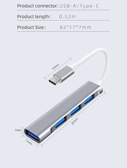 USB-C Type C to USB 3.0 4 Port Hub Splitter For PC Mac Phone MacBook Pro iPad by Anti Spier