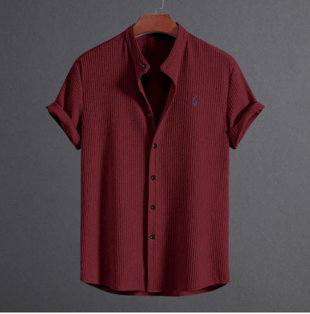 Men's summer new men men's short sleeve solid color men's shirt top by Hypersku
