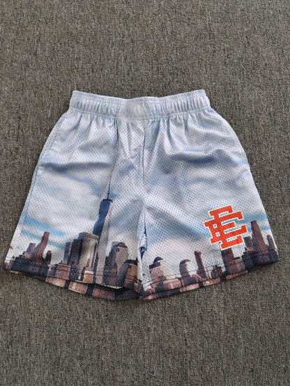 American-style knee-length pants EE sunrise oil painting style mesh capri pants quick-drying shorts for men by Hypersku