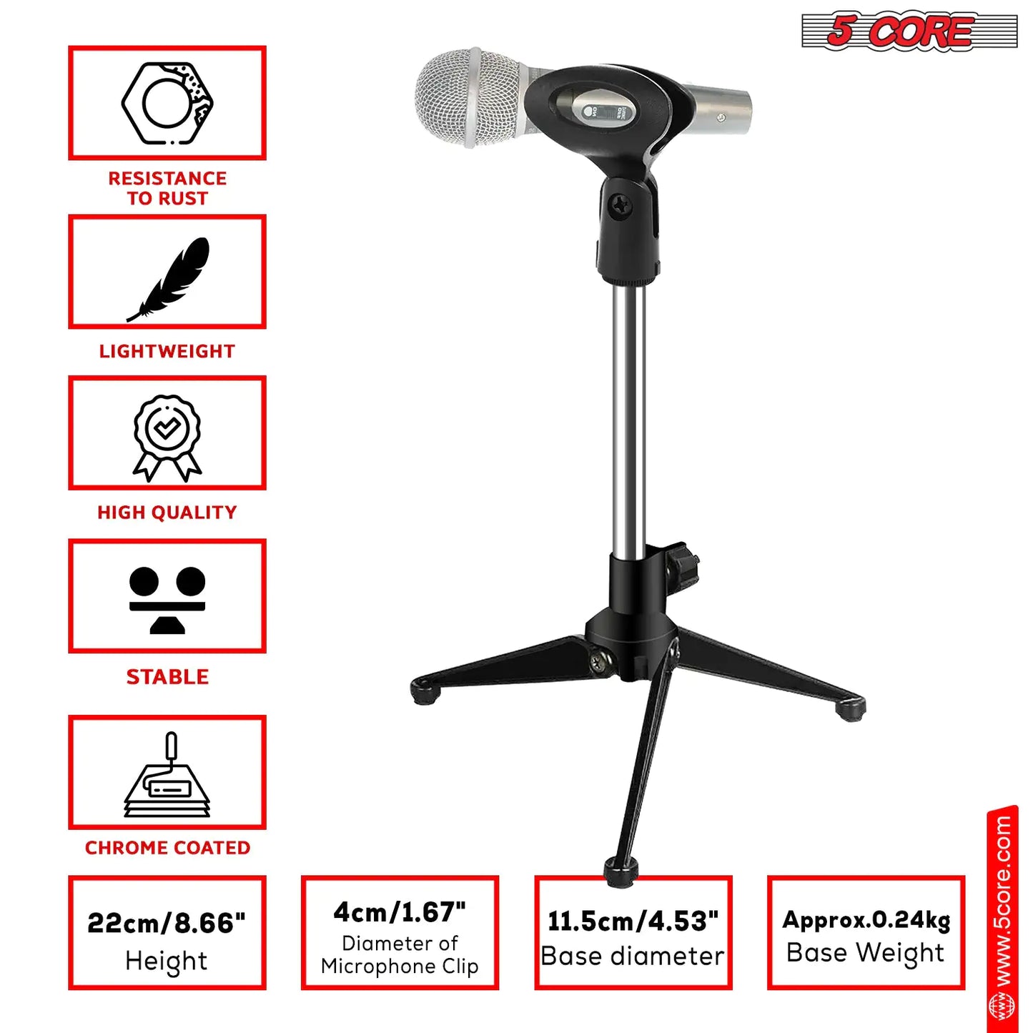 5Core Desktop Mic Stand Tripod Universal Desk Microphone Holder Table Top Stands by Anti Spier
