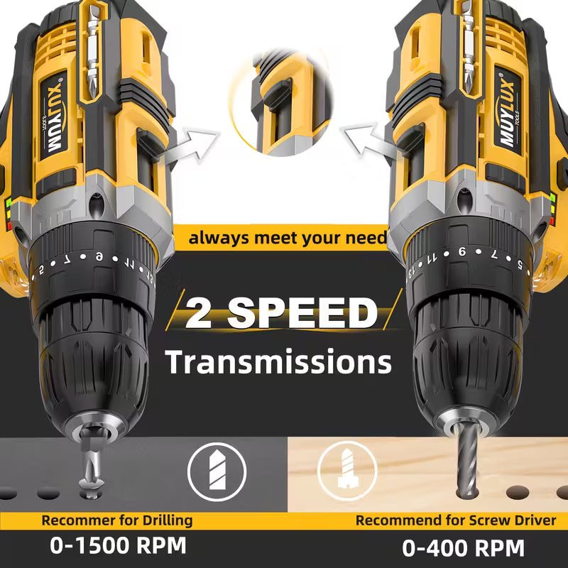 20V 2-Variable Speed Cordless Drill Set, Impact Power Drill With 3/8 Inch Keyless Chuck, 18+3 Clutch Electric Drill, Max Torque 45Nm, Work Light, 2.0AH Batteries And Fast Charger by Anti Spier