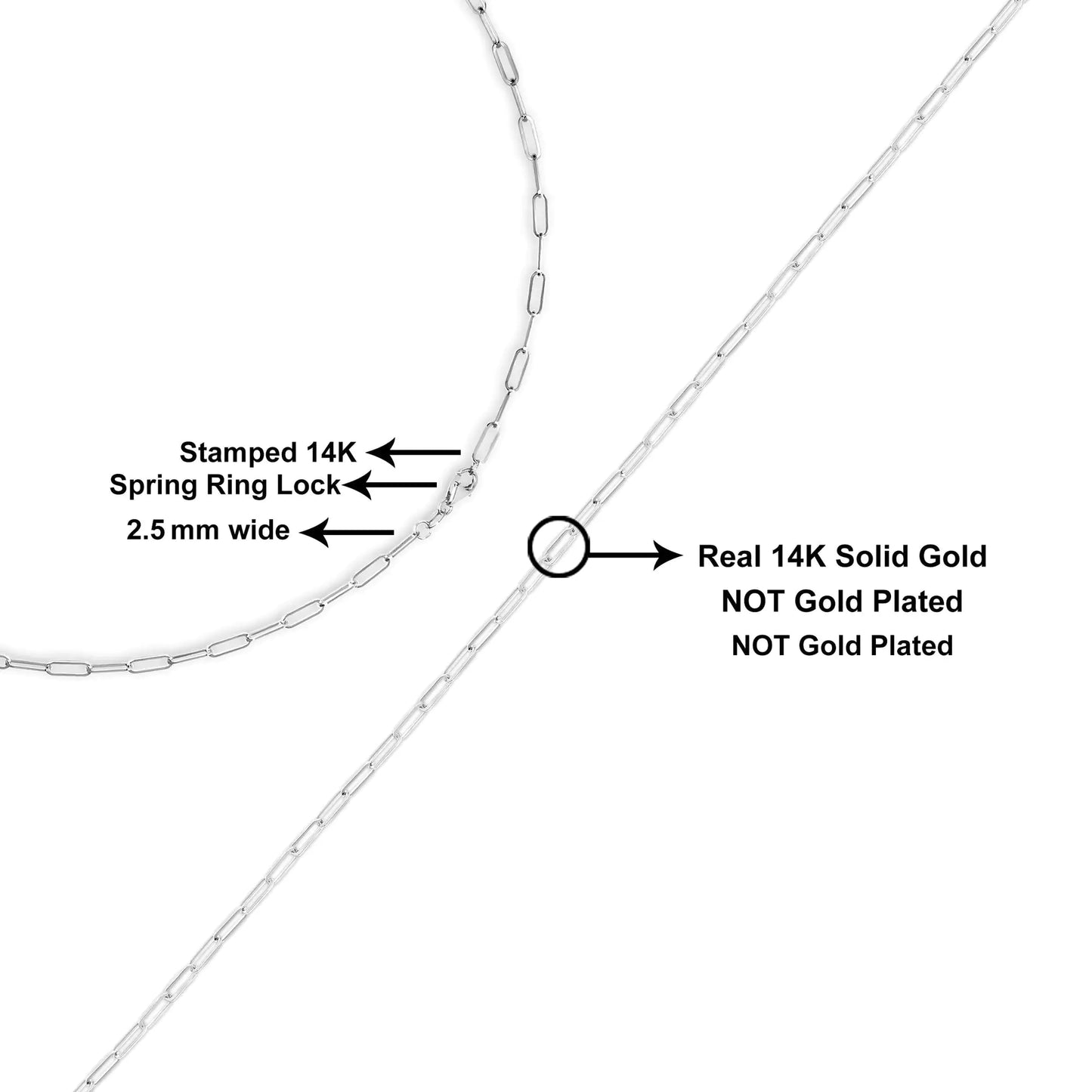 Unisex Solid 14K Gold 2.5mm Paperclip Chain Necklace by Anti Spier