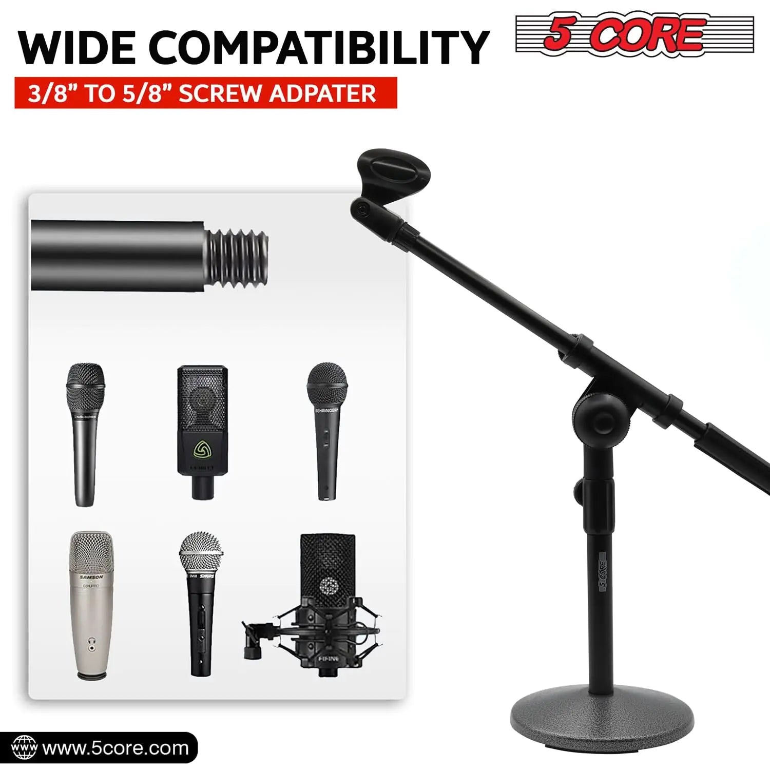 5Core Round Base Desktop Mic Stand Universal Desk Microphone Holder Table Top Stands BLACK by Anti Spier
