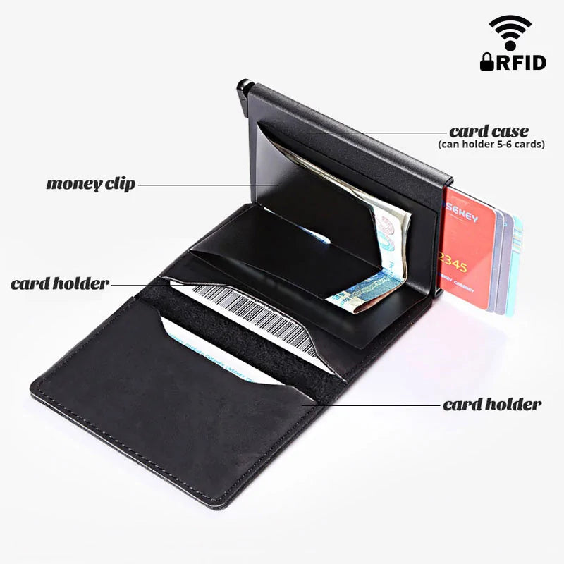 RFID Lock Vintage Automatic Leather Credit Card Holder by Anti Spier