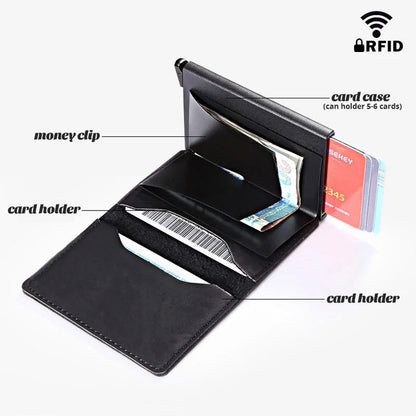 RFID Lock Vintage Automatic Leather Credit Card Holder by Anti Spier