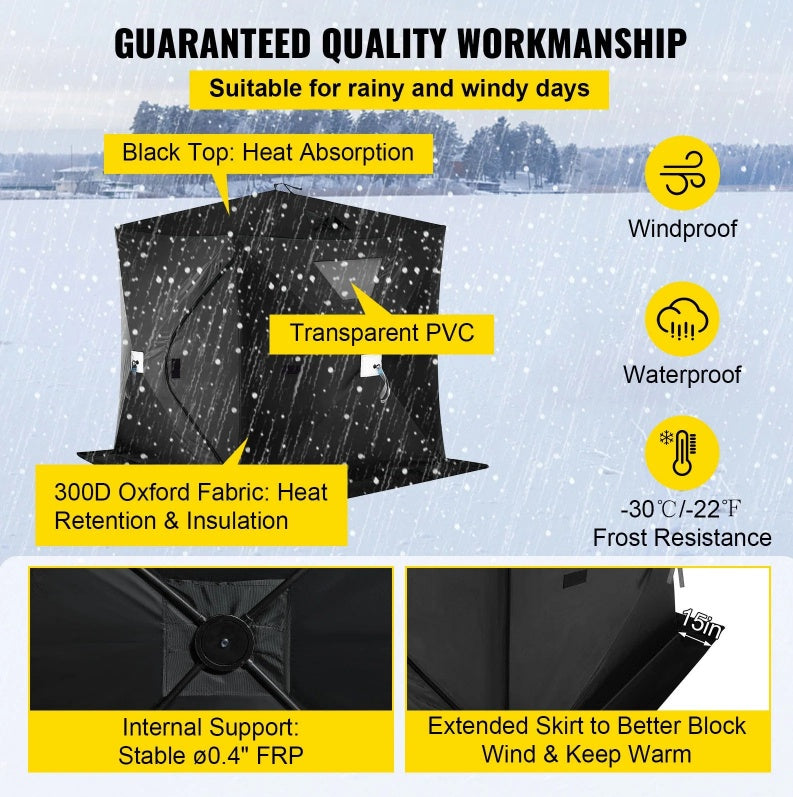 2-3 Person Ice Fishing Shelter, Pop-Up Portable Insulated Ice Fishing Tent, Waterproof Oxford Fabric by Anti Spier