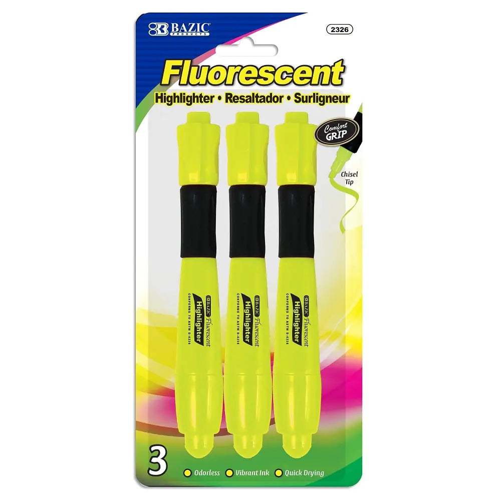 Yellow Fluorescent Highlighters with Cushion Grip (3/Pack) by Anti Spier