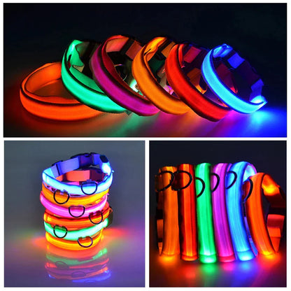 LED Adjustable Dog Collar Blinking Flashing Light Up Glow Pets Safety Waterproof by Anti Spier