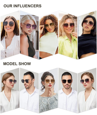 SOJOS Trendy Oversized Square Metal Frame Sunglasses for Women Men Flat Mirrored Lens UV Protection Sunglasses SJ1146 Black/Grey by Anti Spier