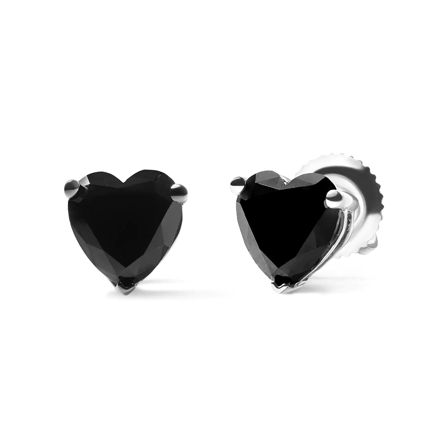 14K White Gold 1.00 Cttw Heart Cut Black Diamond Stud Earrings by Anti Spier