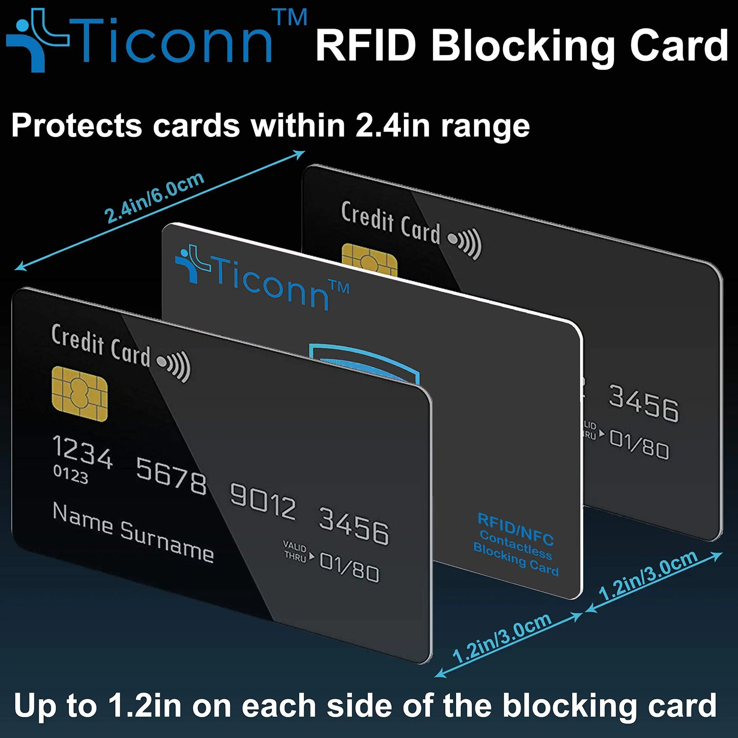 TICONN RFID Blocking Cards - 4 Pack, Premium Contactless NFC Debit Credit Card Passport Protector Blocker Set for Men & Women, Smart Slim Design Perfectly fits in Wallet/Purse (4) by Anti Spier