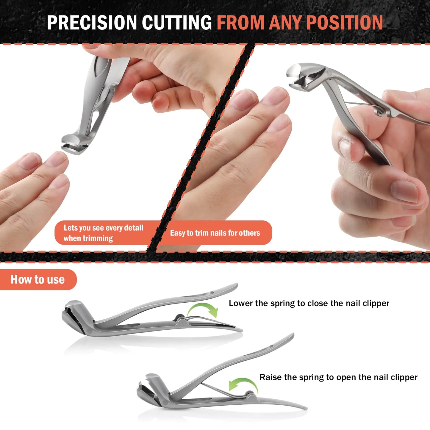 BEZOX Angled Head Nail Clippers for Seniors - Ergonomic Toenail Clipper for Thick Nails, Premium Steel Nail Cutter Trimmer with Catcher for Men and Women - Silver Small Sand Silver by Anti Spier
