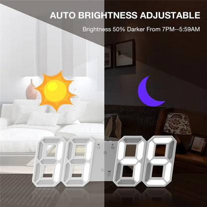 Digital 3D LED Big Wall Desk Alarm Clock Snooze 12/24 Hours Auto Brightness USB by Anti Spier