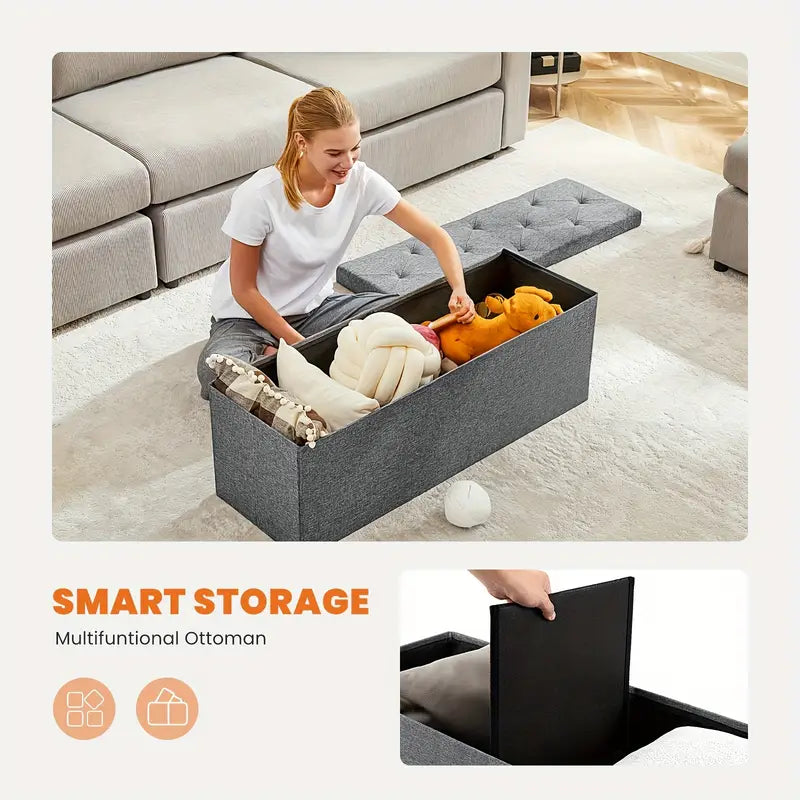 Padded Storage Ottoman Bench with Seating | Folding Ottoman Stool, Storage Chest, End Of Bed Bench for Bedroom, Living Room by Anti Spier
