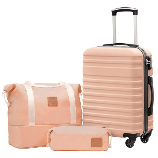 Coolife Suitcase Set 3 Piece Luggage Set Carry On Hardside Luggage with TSA Lock Spinner Wheels (Pink, 3 piece set (DB/TB/20)) Pink 3 piece set (DB/TB/20) by Anti Spier