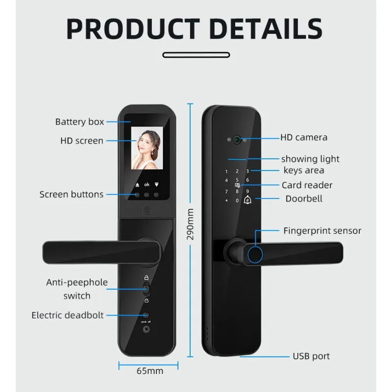 Cat Eye Camera Smart Fingerprint Password Timber Door Lock by Anti Spier