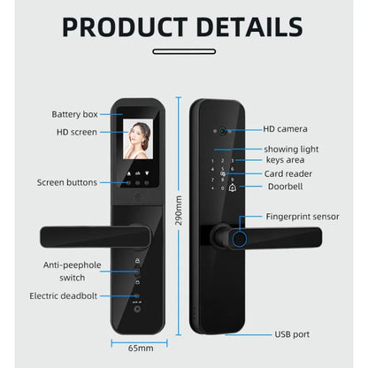 Cat Eye Camera Smart Fingerprint Password Timber Door Lock by Anti Spier