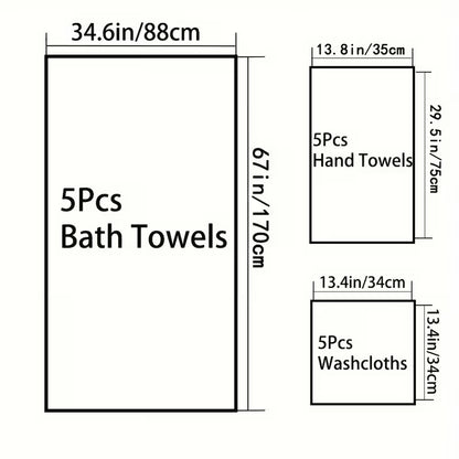 15pcs Bulk Bath & Hand Towel Set - Large 300GSM Microfiber Towels (5 Bath, 5 Hand, 5 Washcloths) - Heavy-Duty, Quick-Dry & Highly Absorbent for, Spa, Hotel - Multi-Color Options by Anti Spier