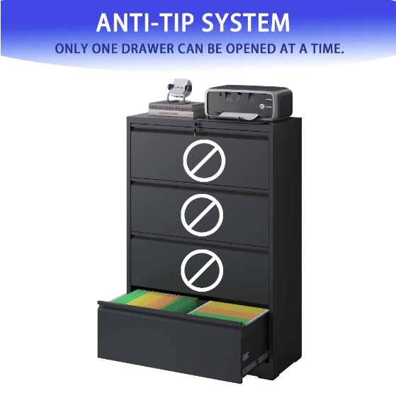 Horizontal Metal Lockable Filing Cabinet 4 Drawers by Anti Spier