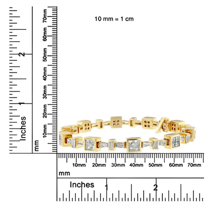 14K Yellow Gold 6 3/4 Cttw Princess and Baguette-Cut Diamond Tennis Bracelet (H-I Color, VS2-SI1 Clarity) - Size 7 by Anti Spier