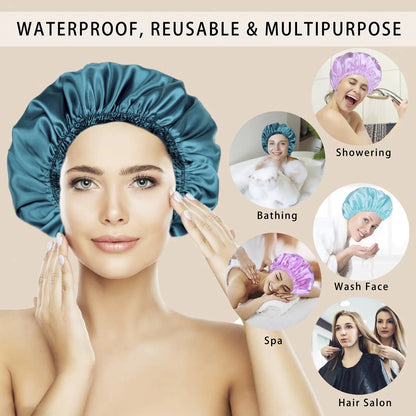 Shower Caps for Women, 4 PCS Elastic and Reusable Bath Caps, Double Waterproof Layers Shower Cap, Bathing Shower Caps, Environmental Protection Hair Bath Hat - Solid Color Solid Color 4 PCS/Set by Anti Spier
