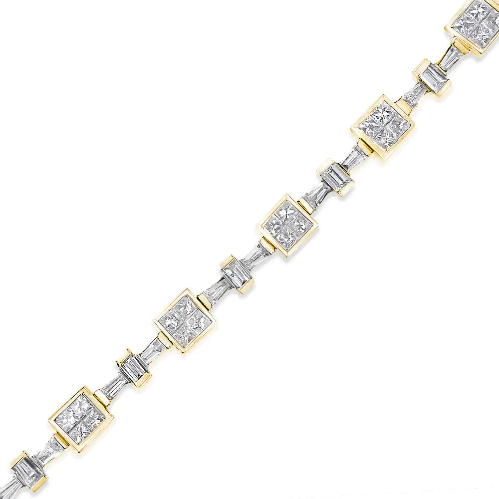 14K Yellow Gold 6 3/4 Cttw Princess and Baguette-Cut Diamond Tennis Bracelet (H-I Color, VS2-SI1 Clarity) - Size 7 by Anti Spier
