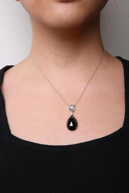 18K White Gold Diamond Accent and Pear Cut Sky Blue Topaz and Pear Cut Black Onyx Dangle Drop 18" Pendant Necklace (G-H Color, SI1-SI2 Clarity) by Anti Spier