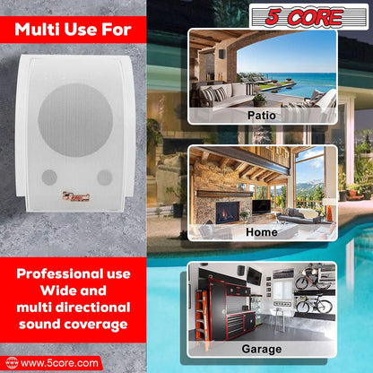 5Core Outdoor Speakers Stereo In Wall 100W Peak Passive Home Audio System by Anti Spier
