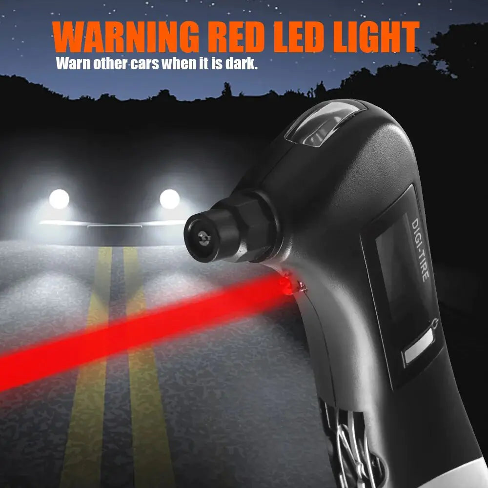 9 in 1 Digital Tire Pressure Alarm Gauge Multifunctional Tyre Pressure Sensor Tpms Systems w LED Flashlight Car Hammer by Anti Spier