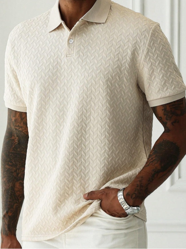 A men's solid-color Polo shirt with a lapel and front button, short-sleeved and simple, casual and daily slimming style by Hypersku