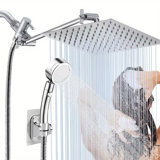 High-Pressure Shower Head with Handheld Spray - Combination Shower System, 9-Spray Settings (Rain & Handheld), Leak proof Shower heads with Flexible Hose & Bracket, Adjustable Height/Angle, Stainless Rainfall Shower head Suitable for Modern Bathrooms by Anti Spier