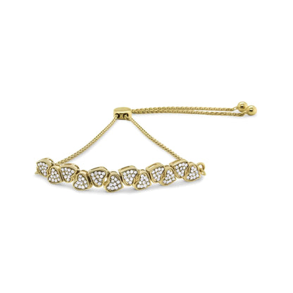 Yellow Gold Plated .925 Sterling Silver 1/2 Cttw Diamond Sideways Hearts Bolo Bracelet (H-I Color, I1-I2 Clarity) - 4”-10” Adjustable by Anti Spier