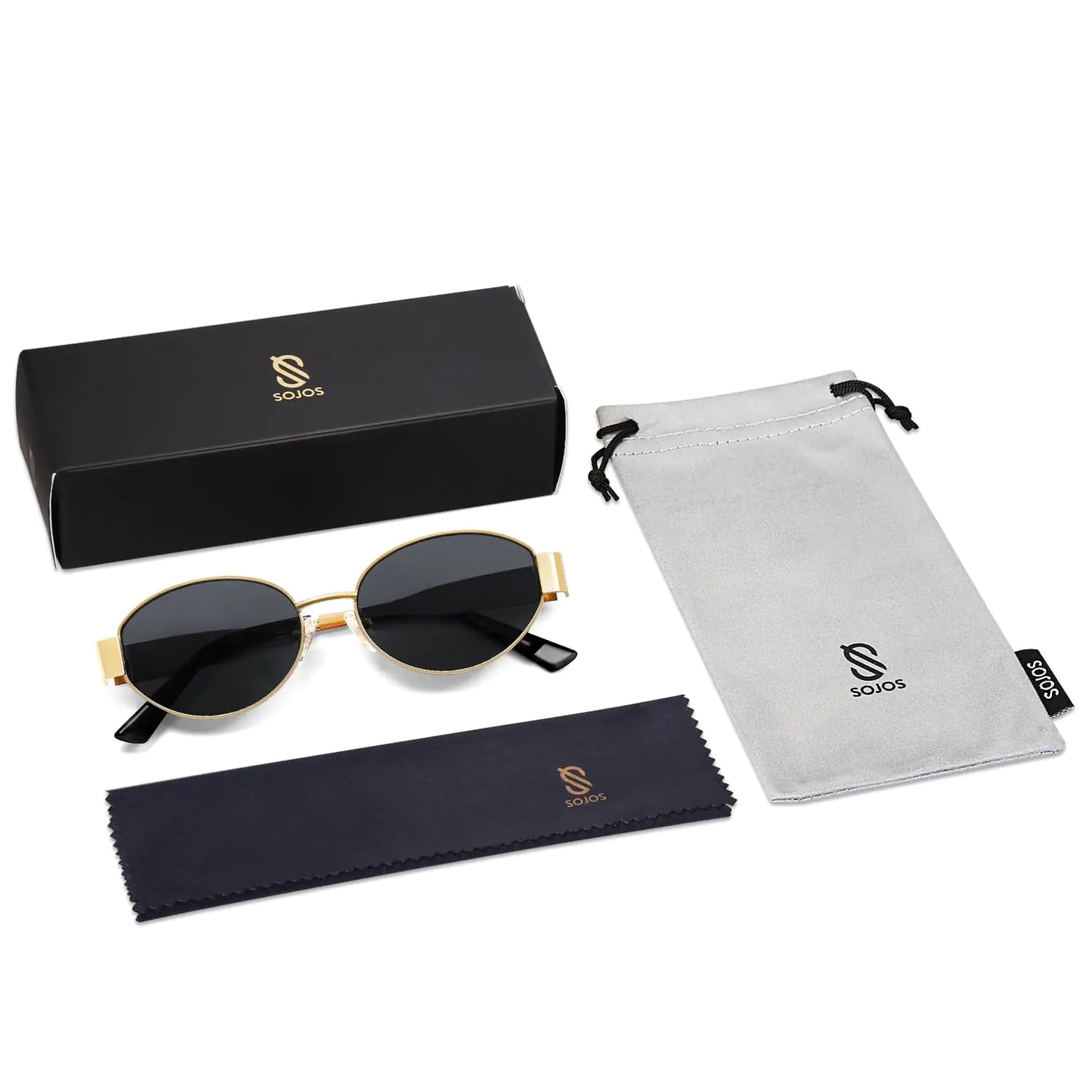 SOJOS Retro Oval Sunglasses for Women Men Trendy Sun Glasses Classic Shades UV400 Protection SJ1217 Gold/Grey by Anti Spier