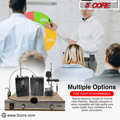 5Core Wireless Microphones w 1 Headset 1 Collar Mic + Receiver Microfono Inalambrico by Anti Spier