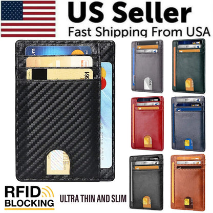 Leather Slim Wallet Credit Card Holder RFID Blocking Pocket ID Money USA by Anti Spier