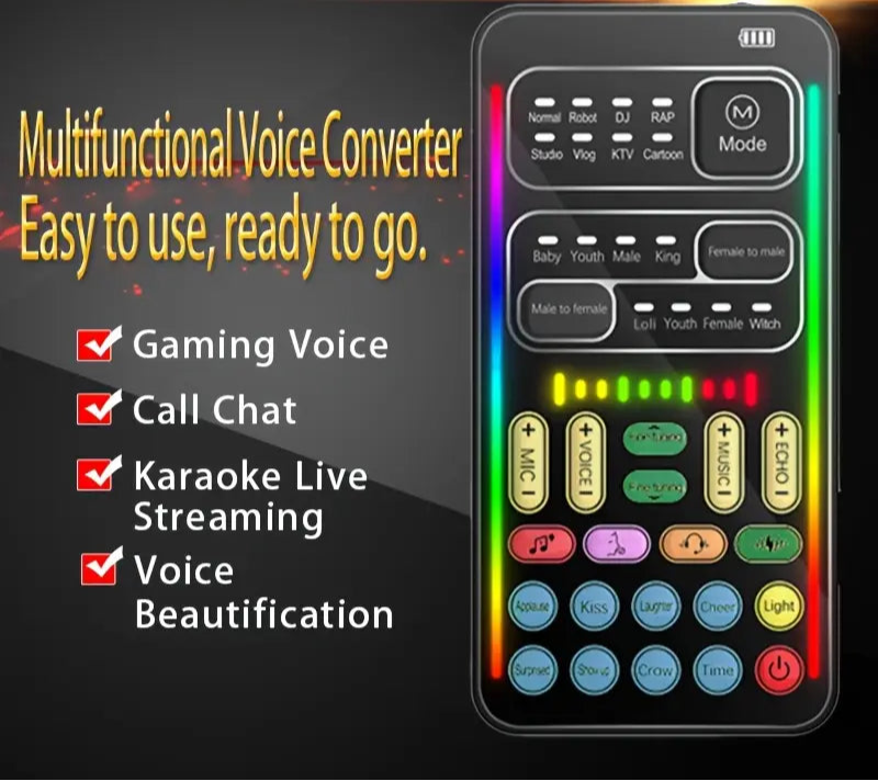 Sound Card Voice Changer - Voice Conversion Modes (Male to Female, Female to Male, Robotic, etc.), Gaming Chat, Karaoke, Live Streaming, Voice Beautification, Rechargeable, Smartphone Compatible, Voice Changer for Phone, Vibrant Interface by Anti Spier